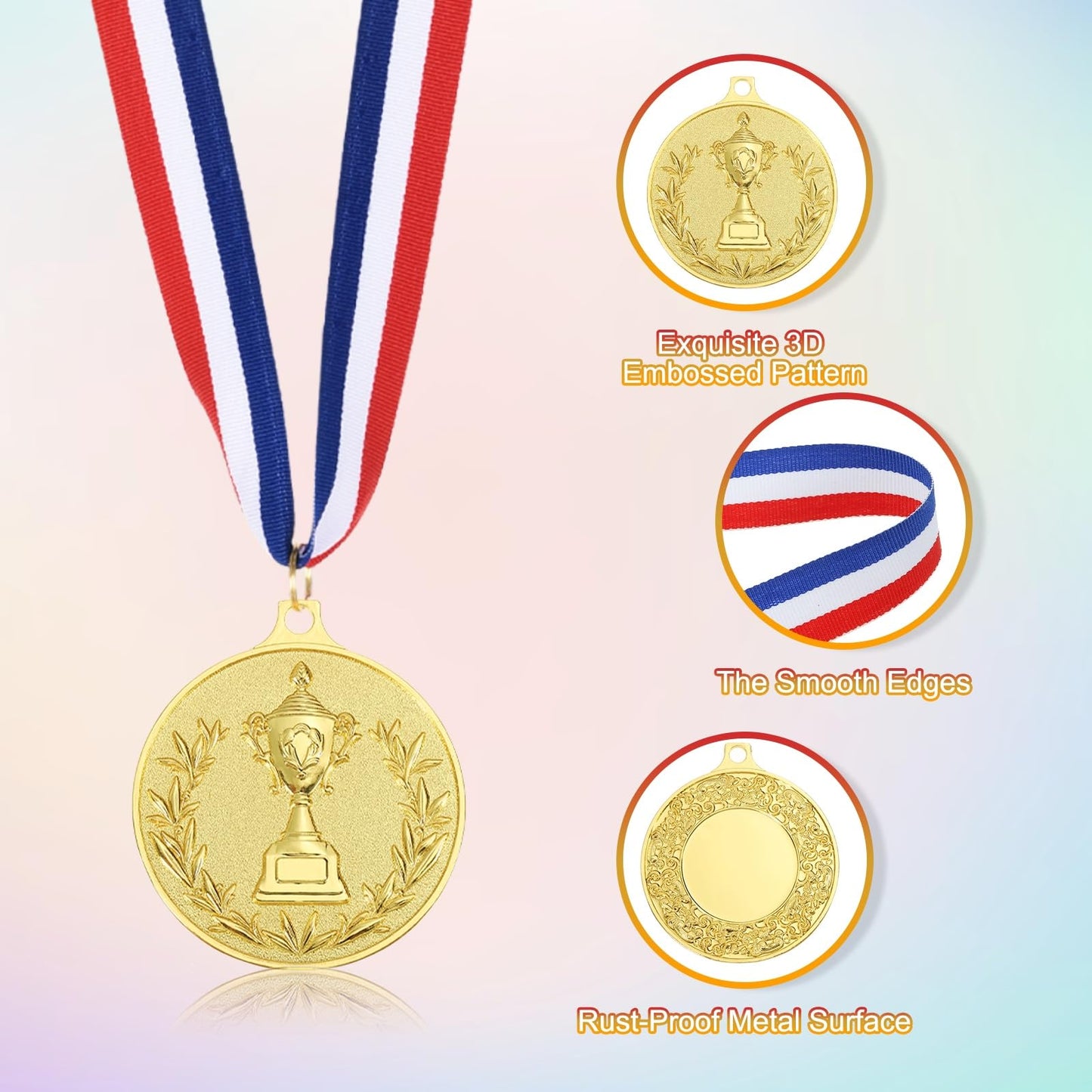 PATIKIL 2" Metal Award Medals, 3 Pcs Winner Medals with Neck Ribbon for Party Competitions Sports Adults Participation, Golden (Trophy Style)