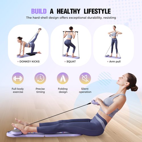 Pilates Reformer, Foldable Pilates Board, 7-in-1 Multi-Function Pilates Equipment, Home Pilates Set, Full Body Workout, Universal Portable Gym Equipment for Core Strength and Pilates Training (Purple)