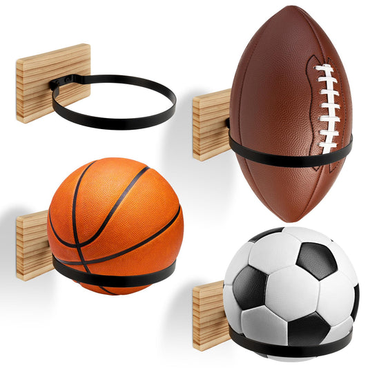 Alffun 4 Pcs Wall Mount Basketball Holders, Ball Storage Display Stand for Boys Sports Room Decor, Autograph Basketball, Soccer, Volleyball, Football, Sports Accessories Organizer