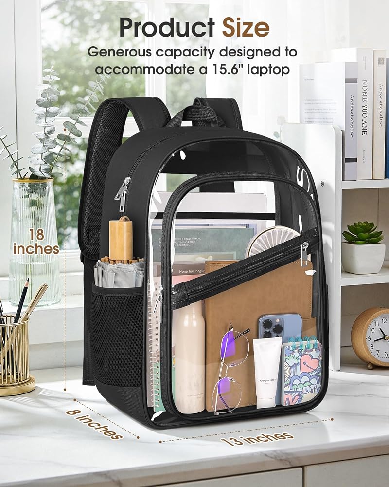 XL Black Clear Backpack - Heavy Duty PVC Bookbag with Reinforced Straps (Xl-black+X-Large)