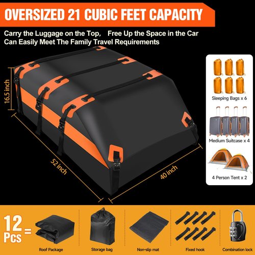 Car Rooftop Cargo Carrier Bag - 21 Cubic Feet 100% Waterproof Car Roof Cargo Bag - Heavy Duty 900D Car Roof Bag Adopt Streamlined Design,Steel Lock Catch, Fits All Vehicle with/Without Racks