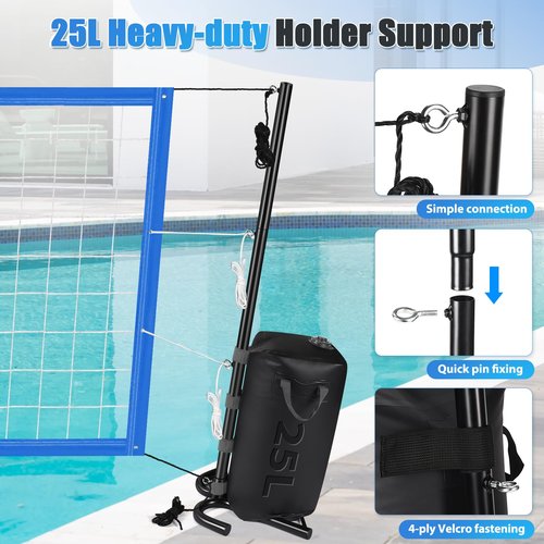 AugFir Pool Volleyball Net, Heavy-duty Pool Volleyball Set with 2 Pool Volleyballs, Stabilizing Pool Volleyball Net Holder with Two 25L Dual Water Bags Support - Pool Games for Adults and Family Needs
