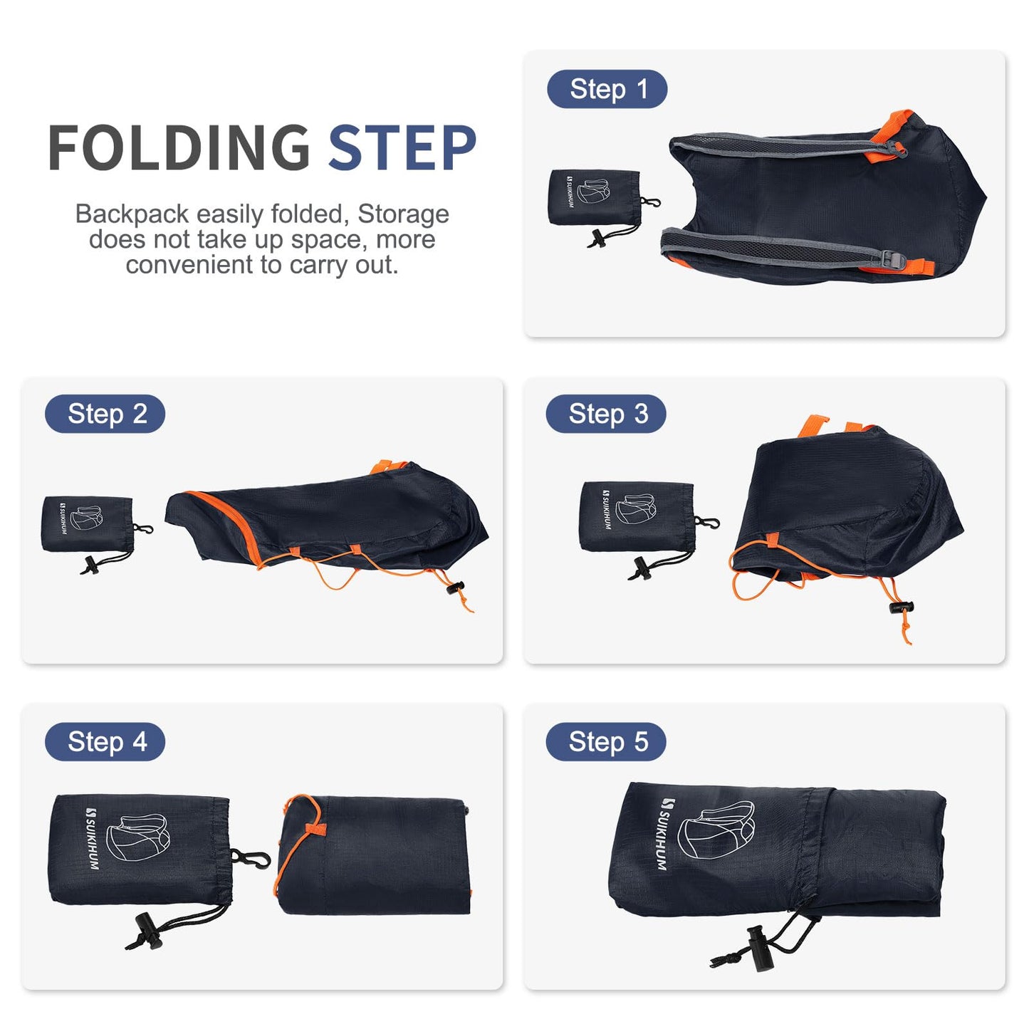 SUIKIHUM 20L Hiking-Daypack Lightweight Foldable Travel Packable Backpack for Camping Cycling Outdoor, Navy Blue