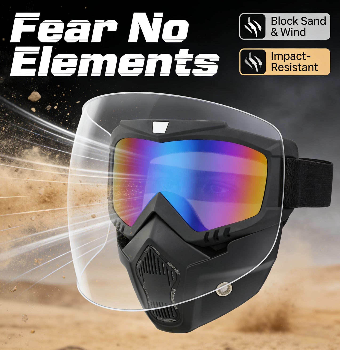 Dirt Bike ATV Goggles Motorcycle Gear Riding Motorcycle Face Mask Full Face Ski Goggles for Men Women Youth Protection Dust-Proof Anti-Slip Strap(M-colorfulLens)