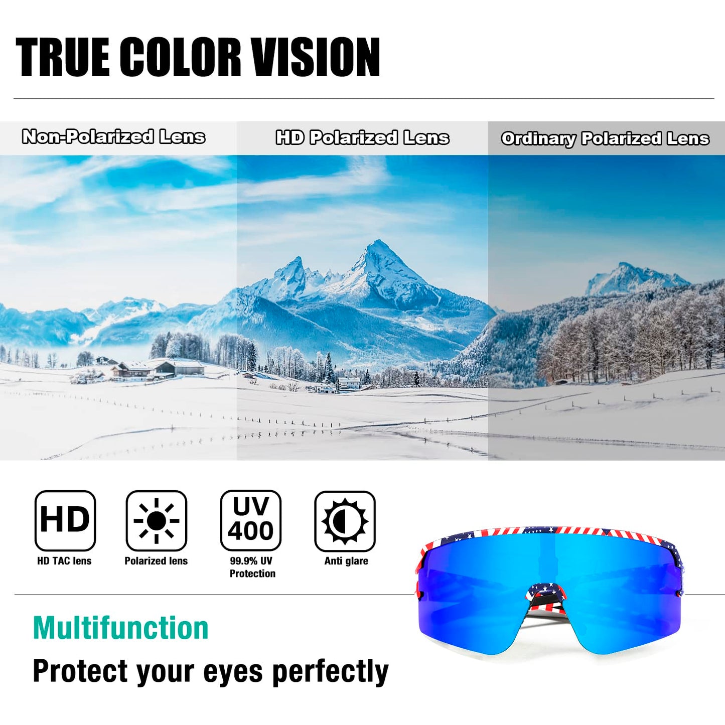 AVV Polarized Sports Sunglasses for Men Women - UV400 Protection Cycling Glasses with Lightweight TR90 Frame, Ideal for Running Baseball Fishing Driving