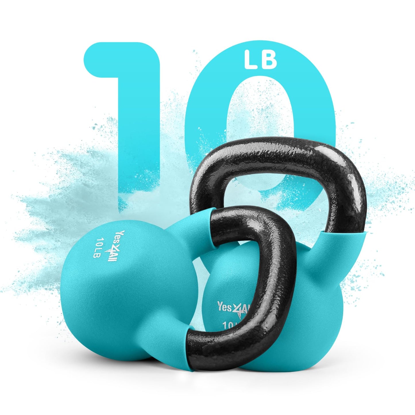 Yes4All Kettlebell, 10 LB Neoprene Coated Cast Iron Kettlebells, Wide Grip Handle & Flat Bottom for Swings, Squats, Deadlifts, Push Ups & Full Body Training at Home Gym