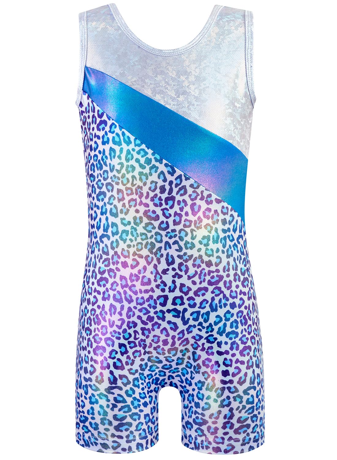 HOZIY Leotards for Girls Gymnastics Size 10-12 Years Blue Leopard White Blue Stripe Spliced Tumbling Outfits Biketard Practice Ropa De Niña Para Gimnasia Suit