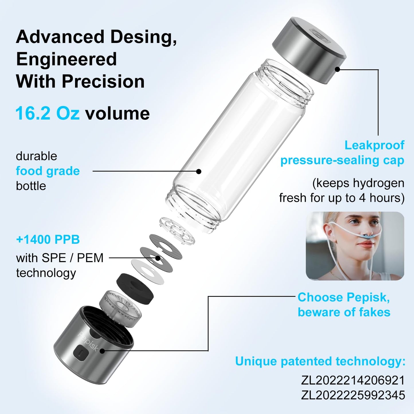 2025 New Hydrogen Water Generator Bottles, Hydrogenated Water Bottle with SPE PEM Technology Up to 2200PPB, 460ml Hydrogen Water Bottle Generator for Home, Office, and Travel- Certified H2 Generator
