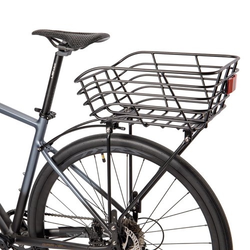 Rear Bike Basket with Rack - Rear Rack with Fixed Basket for Disc Brake/Non-Disc Brake Mount - Bicycle Basket Cargo Touring Carrier fit 26”-29” and 700c