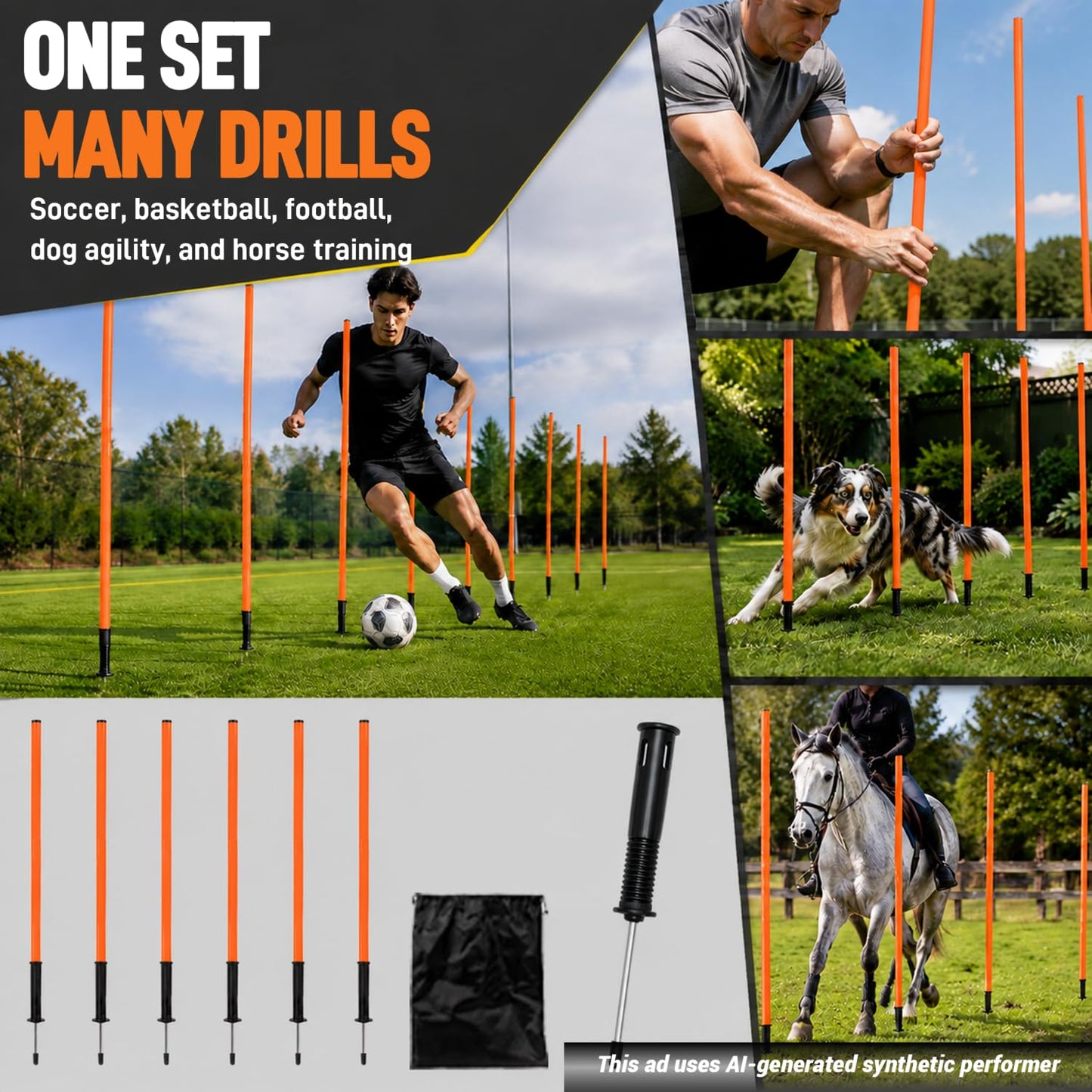 Nbguigdstr 6Pcs 5FT Agility Training Poles, Adjustable Speed and Agility Training Equipment Sports Training Sticks(Orange)