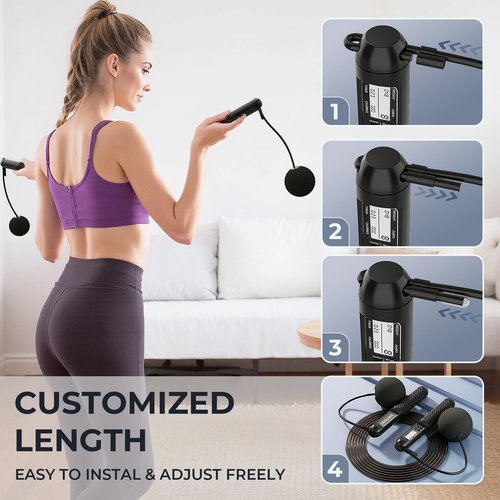 ZECELIKO Smart Jump Rope with LED Display and Jump Counter, Weighted Cordless Design for Home Gym & HIIT, Adjustable Steel Wire for Fitness, Tracks Jumps, Calories & Time, for Men, Women & Kids
