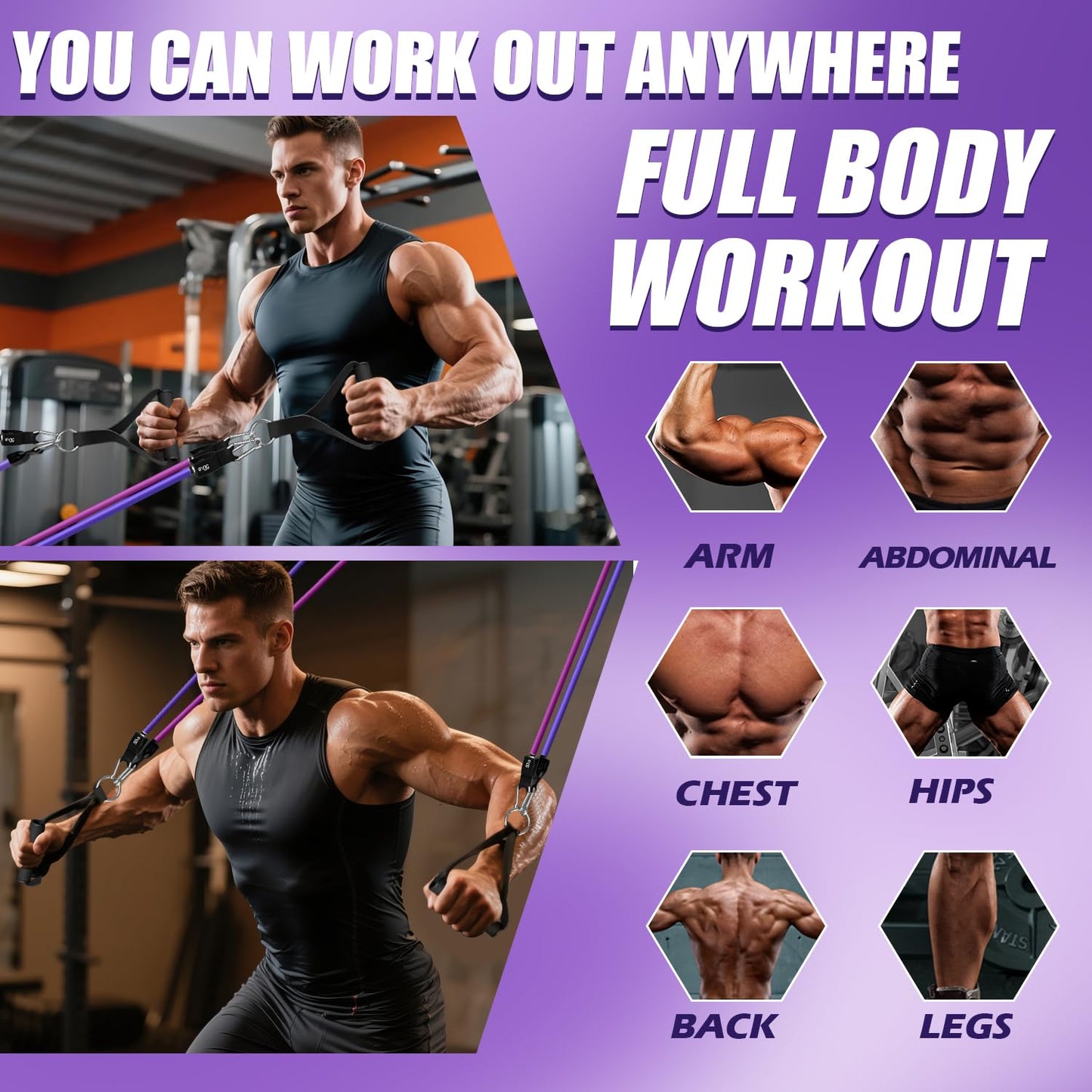 WHATAFIT Resistance Bands, Exercise Bands，Resistance Bands for Working Out, Work Out Bands with Handles for Men and Women Fitness, Strength Training Home Gym Equipment