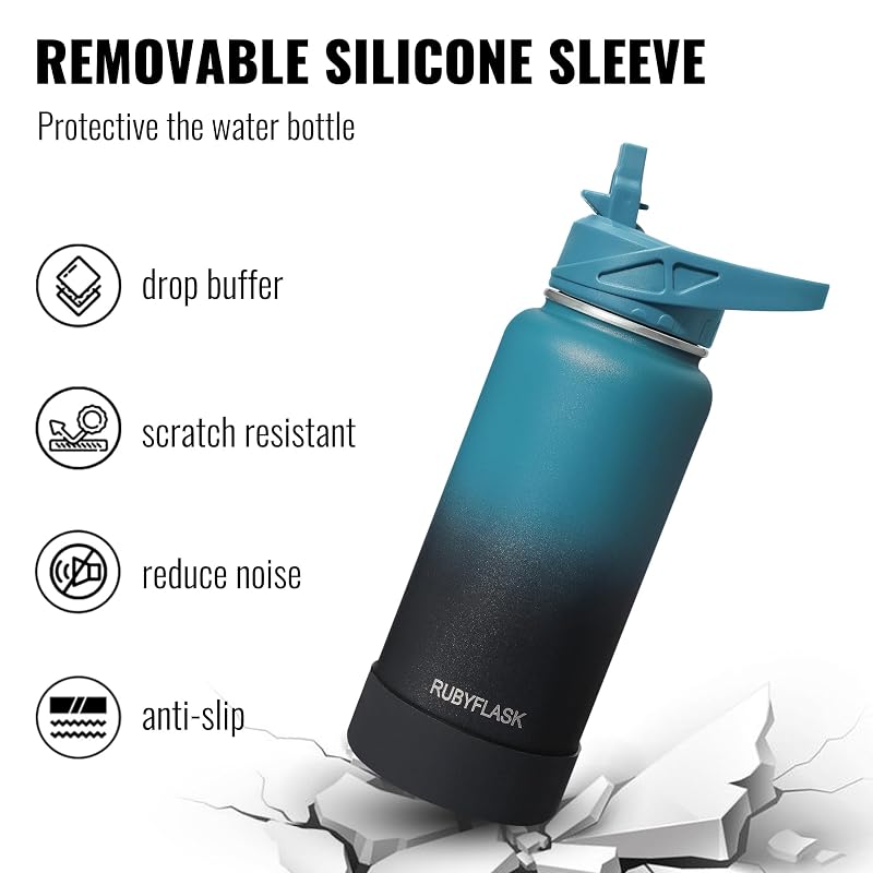 Rubyflask 40 oz Insulated Stainless Steel Water Bottle with Straw - Indigo Black