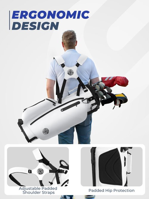 Golf Stand Bag, Lightweight Golf Bags with 7 Way Full-Length Dividers for Men Women, Cooler Pockets, Weather-Resistant, Ergonomic Adjustable Strap,White