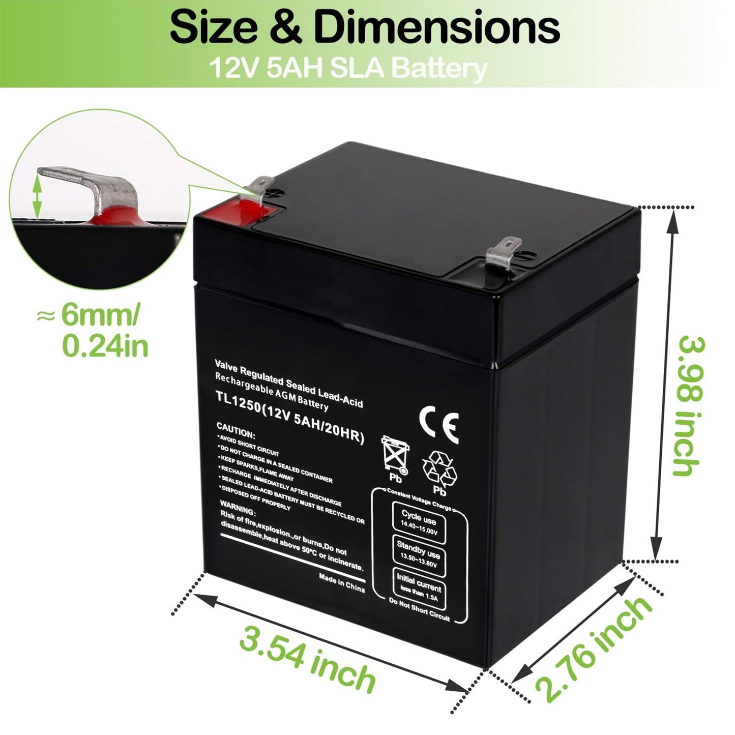 Hykolity 12V 5 Amp Rechargeable Lead Acid Battery UB1250
