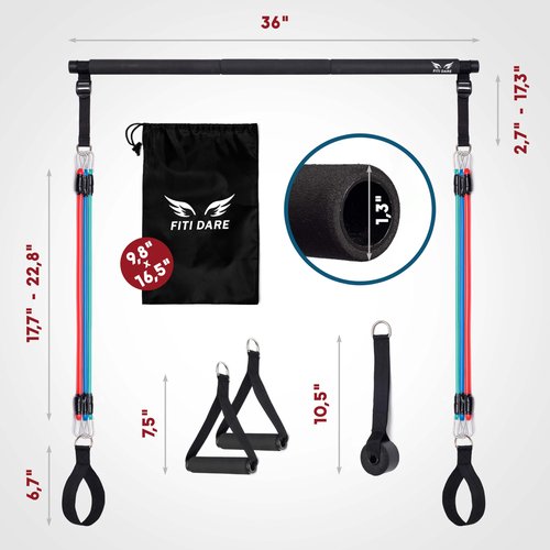 FITI DARE Multifunctional Pilates Bar Kit with Resistance Bands (25,30,35lb) and Videos | Portable Workout Equipment Home Gym for Women & Men of All Heights | Full Body Fitness Exercise Set