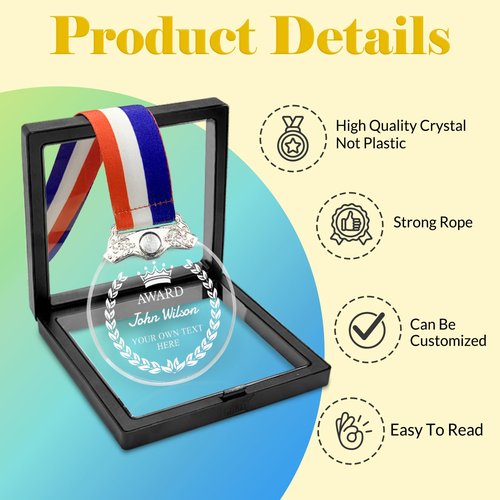 Custom Medals for Awards Personalized Engraved Crystal Medal with Text Name MVP Metal Award Medals-Winner Gold Prizes with Neck Ribbons for Sports Competitions Participation Contests Academic Students
