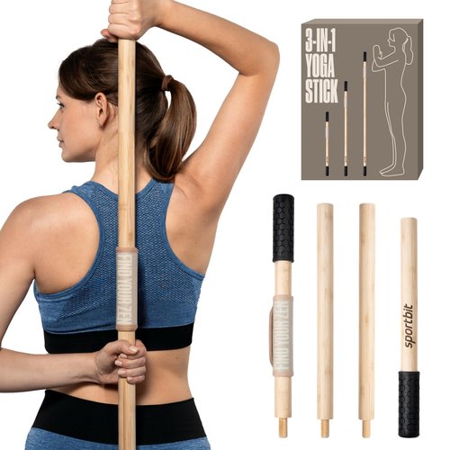 SportBit Bamboo Yoga Stick with Neck Pillow - Collapsible and Portable 5.1FT Mobility Stick and Exercise Stick - Fully Adjustable Yoga Accessories Perfect for Stretching, Posture Correction, Balance