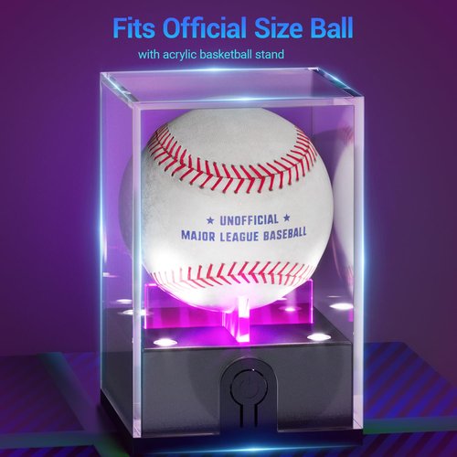 Leshein Baseball Display Case with Led Light, Light up Baseball Case for Display, Acrylic Baseball Holder Display Case, UV Protected Clear Baseball Stand Baseball Cube for Memorabilia Baseball Gifts