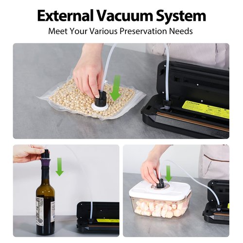 Automatic Food Vacuum Sealer Machine | Beelicious Pro 80KPa 8-In-1 Food Vacuum Saver with Starter Kits | 15 Bags, Pulse Function, Moist & Dry Mode and External VAC for Jars and Containers