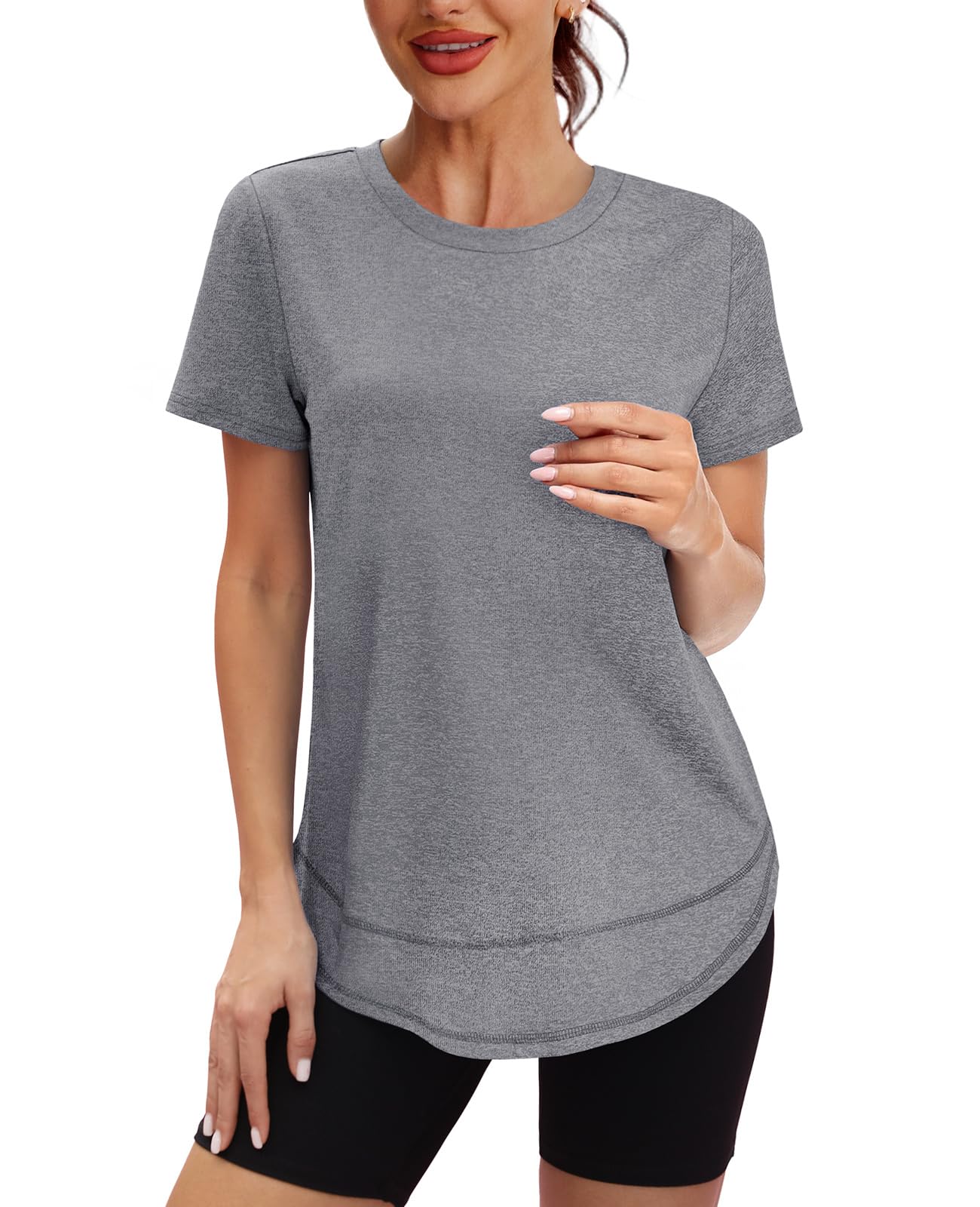 Oversized Tshirts for Women Dry Fit Plus Size Spring Clothes Summer Athletic Tops Workout Shirts Crewneck Grey 3XL