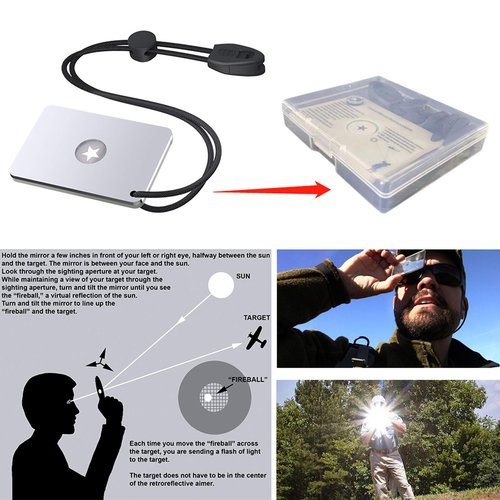Luca Elf Aid Signal Mirror 2 x 3 Inch, Military Grade Survival Mirror, 3 in 1 Hiking Camping Mirror with Compass and Whistle for Outdoor Adventure Emergency SOS Small Mirror (1pcs)