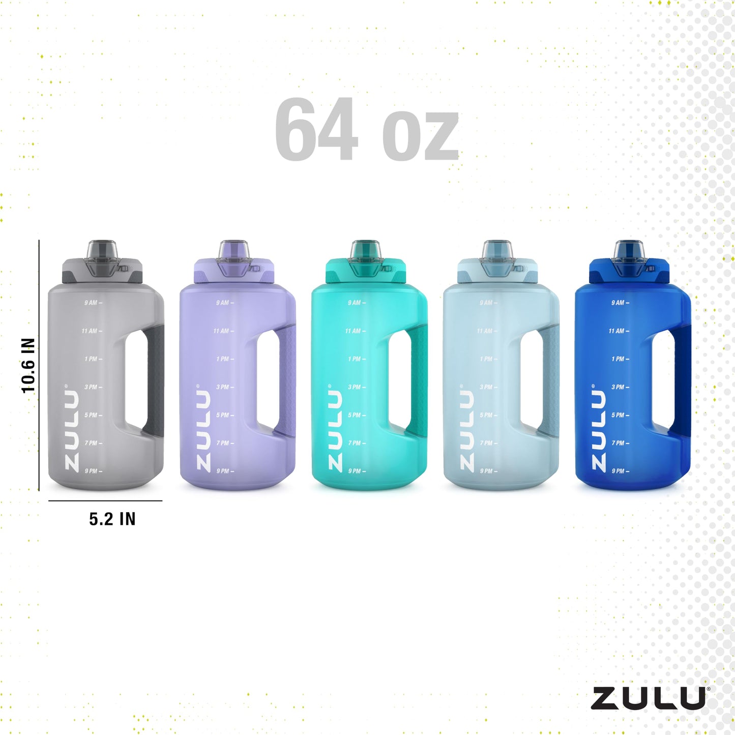 Zulu Goals Half Gallon Jug with Time Marker & Handle for All Day Hydration & Silicone Straw with Locking, Leak-Proof Lid, BPA Free, 64oz