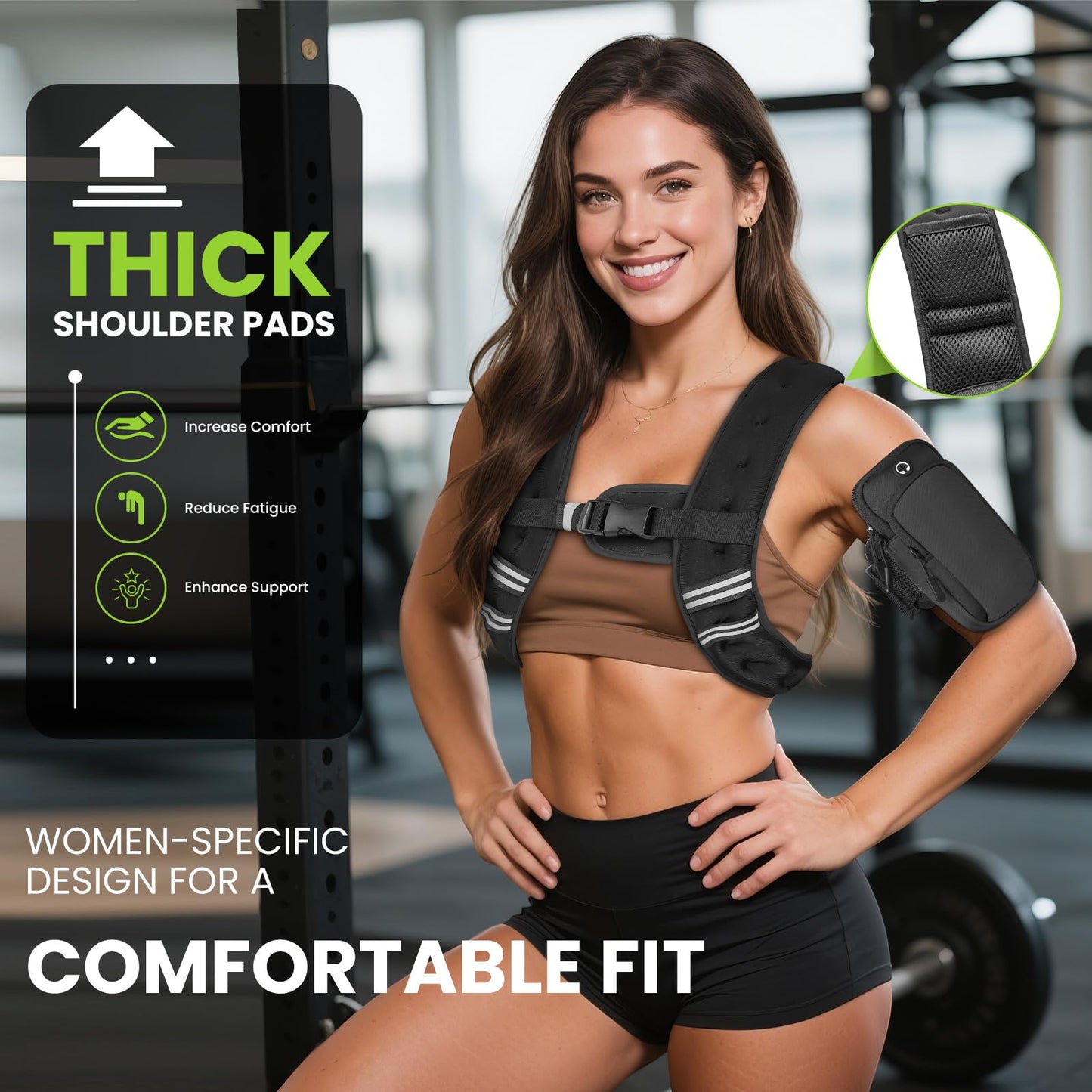 GEEBOBO Weighted Vest for Women Men, 8lb/12lb/16lb/20lb/25lb/30lb Weighted Vest Woman Adjustable Weights for Walking, Strength Training, Running, 8Lbs, Black