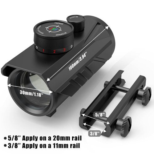 UUQ Tactical 1x30mm Reflex Green/Red/Blue 3 MOA Dot Sight with Dichroic Multi-Layer Coating, High Light Transmission Optic Lens, Dual Wide Rifle Scope,Fits 11/20mm Rail Mount