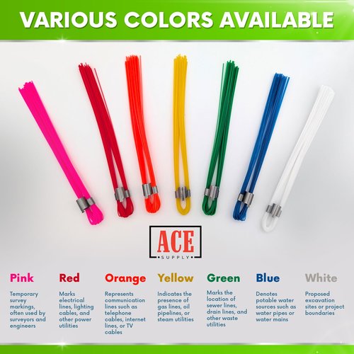 ACE Supply Orange Marking Whiskers - 250 Pack - Durable Marking Whisker Set - Use Survey Whiskers As Survey Stakes, Construction Markers, Or Trail Markers