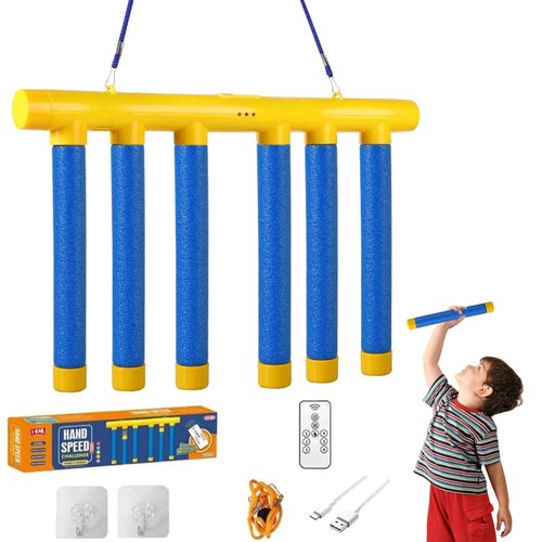 OWILIWO Reflex Challenge Game, Hand Eye Coordination Training Reaction Training Toy, Upgrade 3 Adjustable Speed Drop Stick Game with Remote Control, Falling Sticks Catching Game for Kids Adults