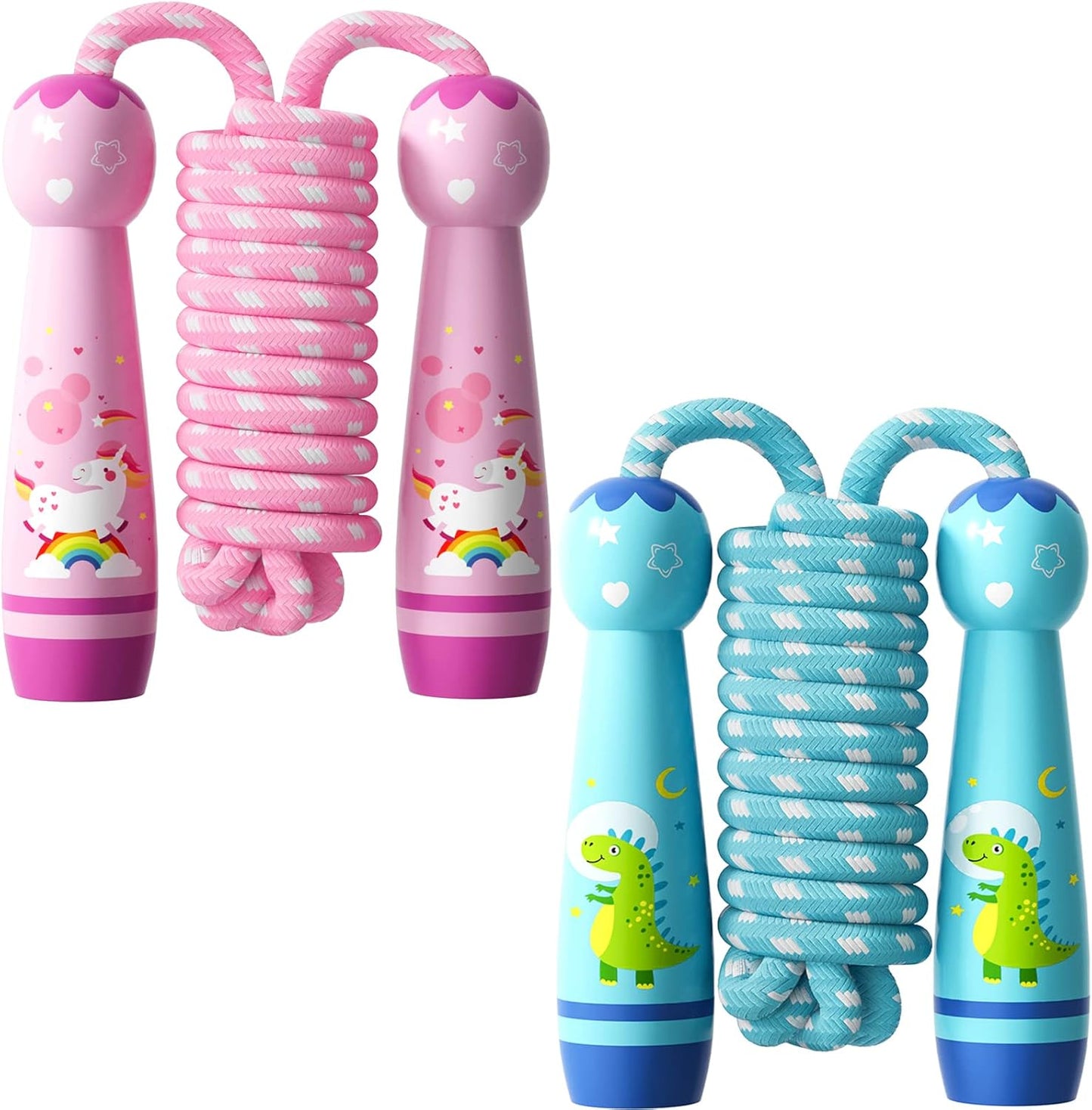 Jump Rope for Kids-Adjustable Cotton Braided Skipping Rope with Wooden Handle for Toddler Fitness Workout Exercise Outdoor Activity