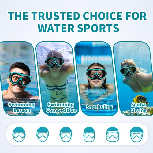 Swimming Goggles Scuba Snorkeling Mask for Adults, Adjustable Elastic Knitted Strap Swim Goggles, Tempered Glass with Panoramic Scuba Snorkel Diving Mask for Adults