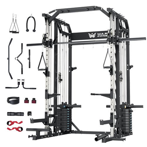 Major Fitness Drone2 Premium Training Smith Machines– All-in-One Home Gym Squat Rack with Aluminum Pulley Set , Weight Bar, Dual LAT Pull-Down Systems (SL D2AW ONLY)