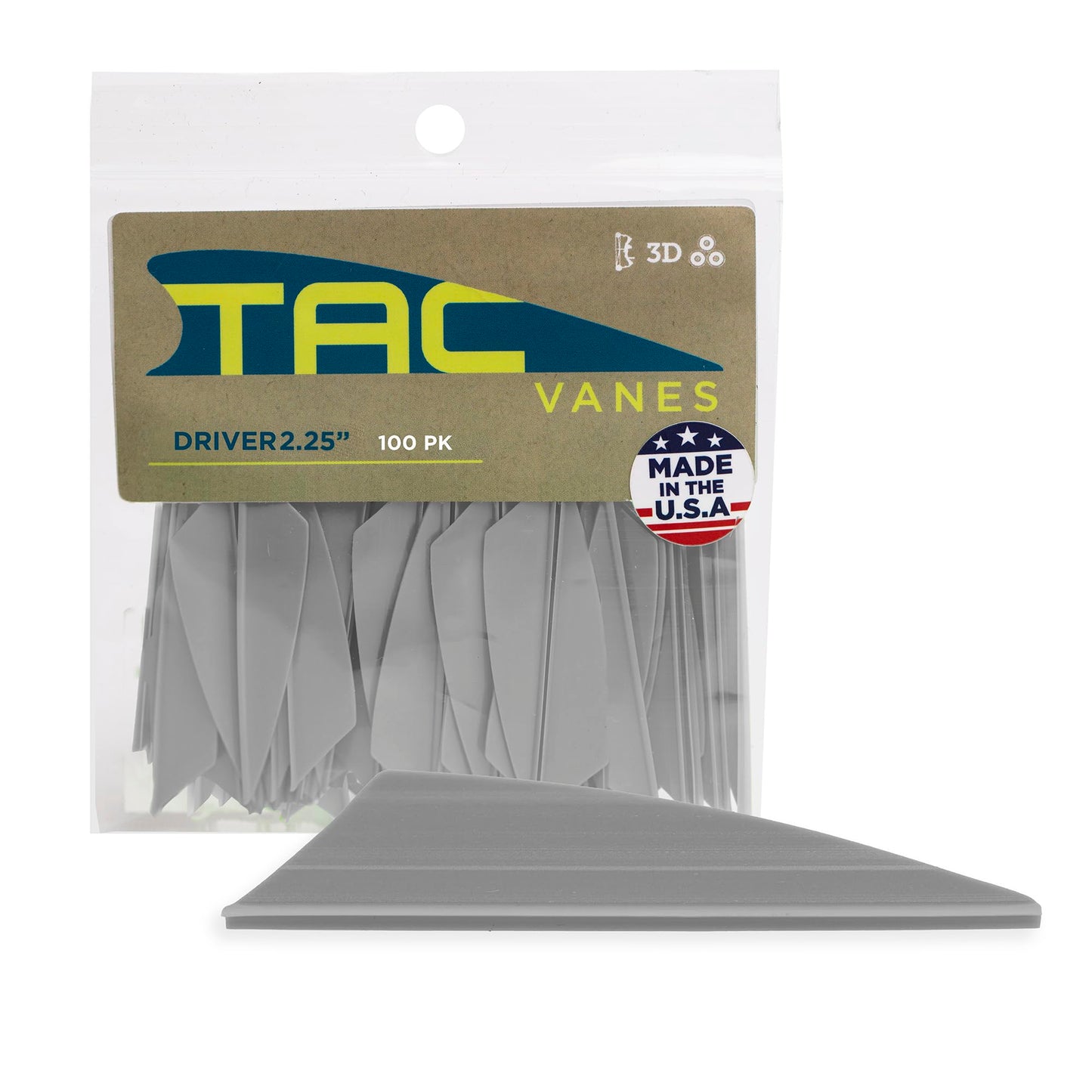 TAC Vanes 2.25" Driver Arrow Vanes | Archery Fletching for Compound & Crossbow | Durable, Lightweight, High Accuracy, Gray 100 Pack