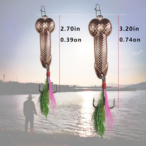 Beigaoxu Fishing Gifts for Men, Funny Fishing Bass Lure, Metal Glitter Fishing Hook with Feathers, Suitable for Freshwater and Saltwater, 2Pcs