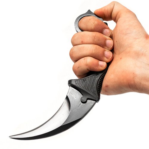 ASR Tactical 7" Hawkbill Full Tang Fixed Blade Knife with Sheath and Lanyard, Matte Black