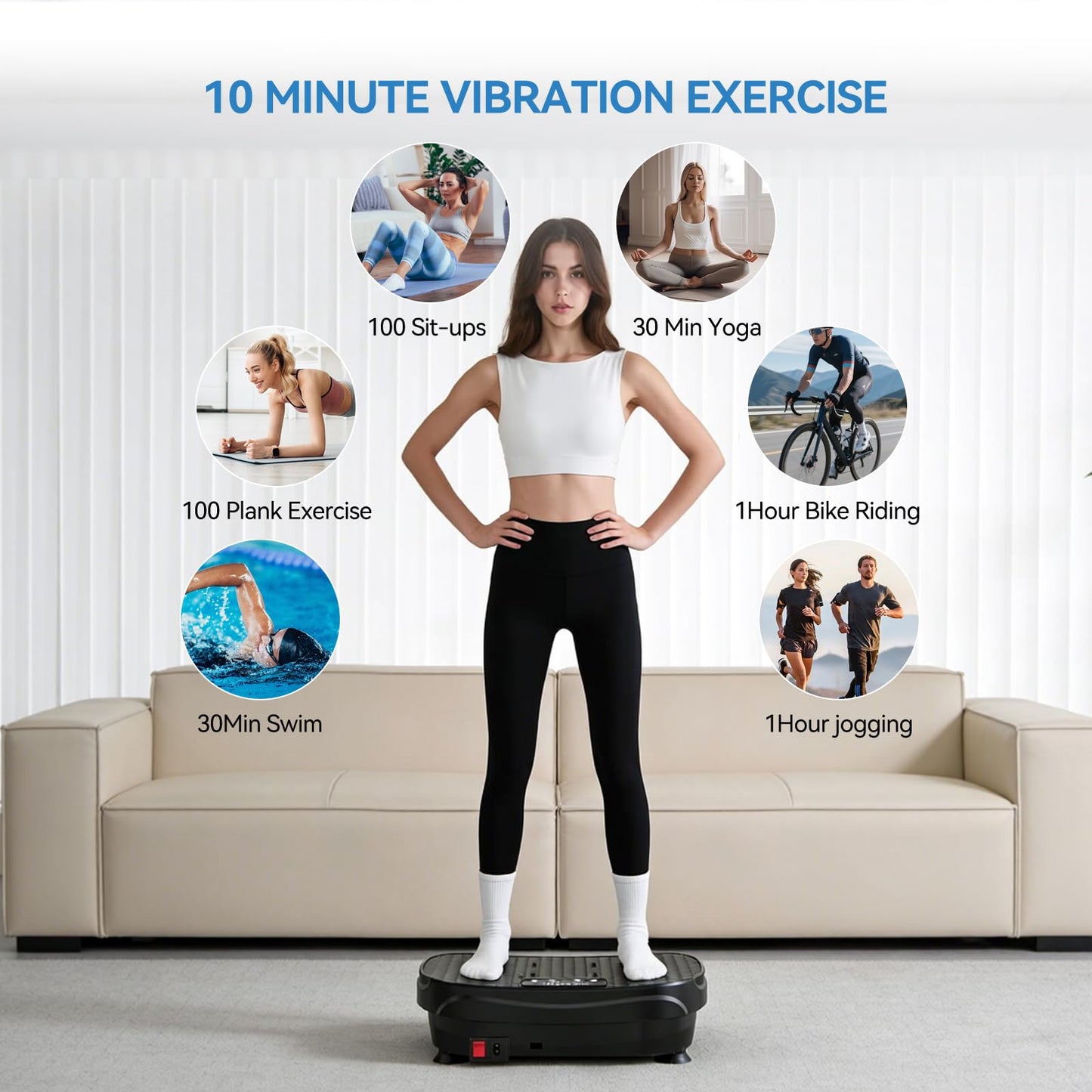 JAVRYK Vibration Plate Exercise Machine with 200 Adjustable speeds and 8 Scientific auto Modes, Compact Foldable Design and Ultra-Quiet Silicone Base for Home Workouts & Lymphatic Drainage