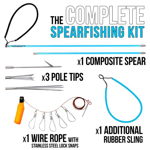 Hawaiian Sling Fishing Spear Set - Travel Fiberglass Pole Spear Harpoon for Spearfishing with 3 Prong Paralyzer Tips 5' - Fishing line Holder and Travel Bag Included for Spear Fishing Equipment
