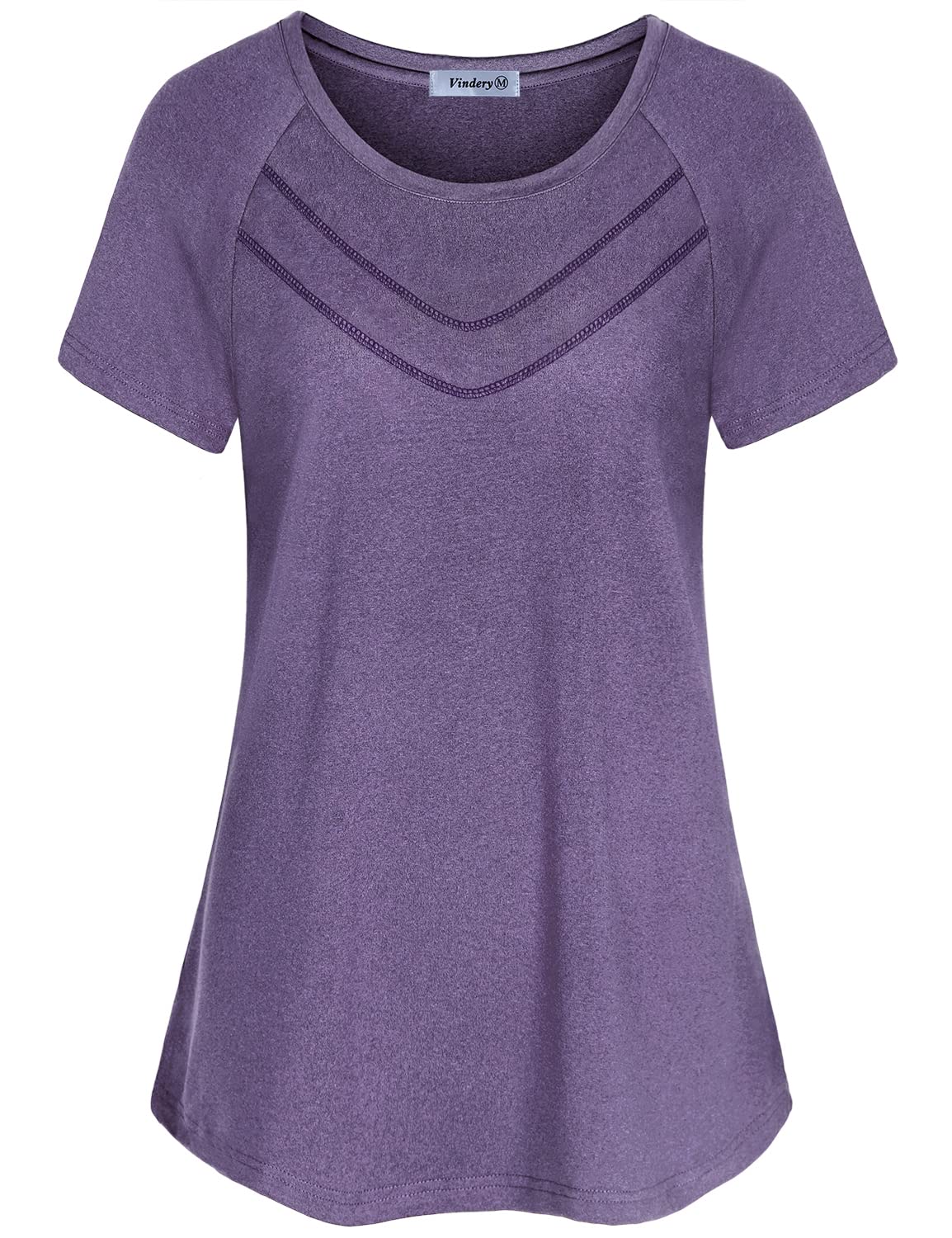 Vldnery Women Quick-Dry Line Decor Front Yoga Workout Shirts Athletic Gym Loose Fit Tops 2026 (1# Purple X-Large)