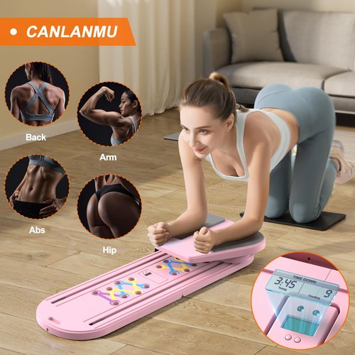 Canlanmu Pilates Board,Multifunctional Rebound Abdominal Board,Foldable Pilates Reformer Set, Ab Core Trainer Machine,Ab Exercise Board,Abs Workout Equipment for Women Home Gym Equipment,Pink