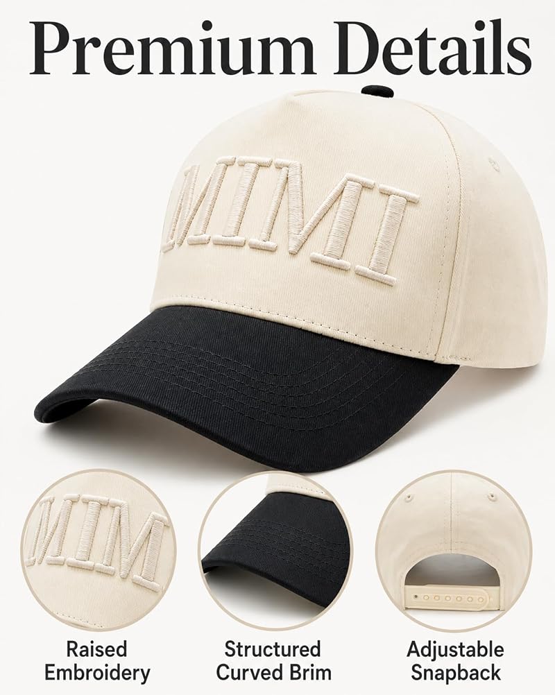 Mimi Gift Trucker Hat - Beige & Black Embroidered Adjustable Cap