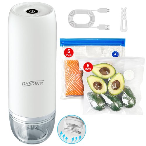 DHSDING Vacuum Sealer - Handheld Vacuum Sealer Machine for Food, Portable Food Storage with 10 Seal Bags, Sous Vide Friendly