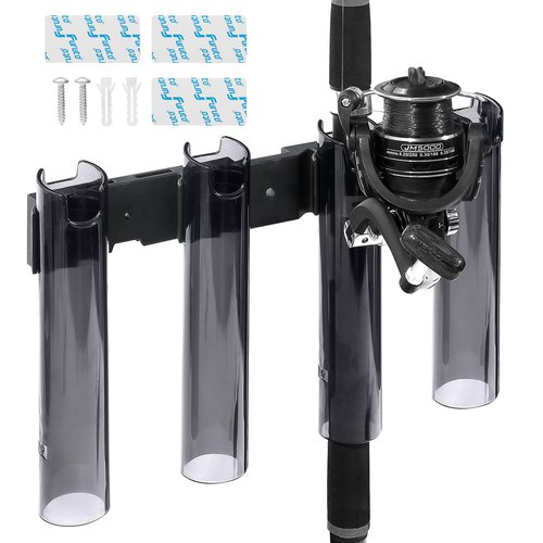 e-jades Fishing Rod Holder Wall Mounted for Boat, Yacht, Garage Side Storage Tool, 4 Tube Rod Rack, Fishing Pole Rod Holder, Storage for Fishing Poles, Pliers, Filet Knives & Gear, Man's Gift