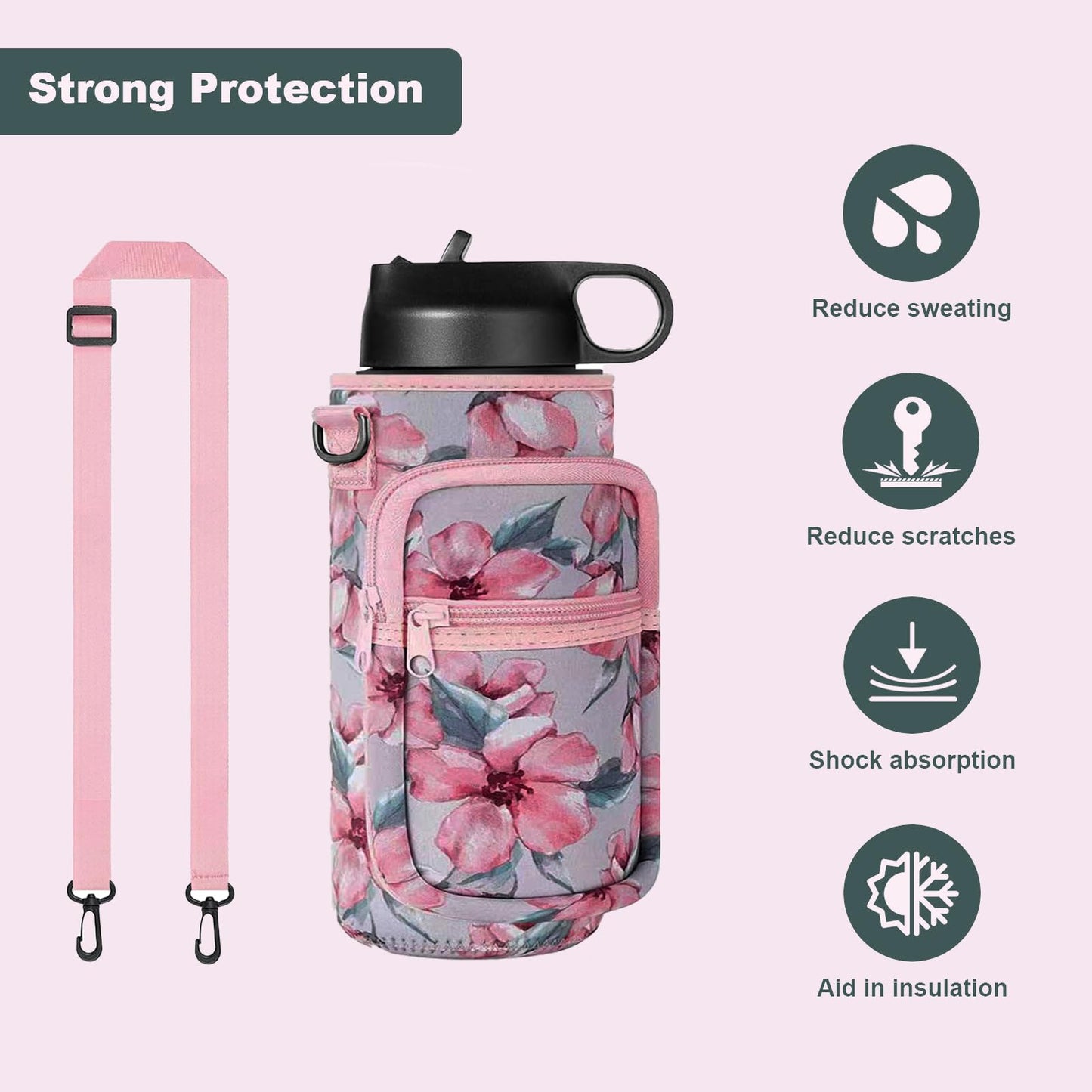 Water Bottle Holder with Strap, 32/40 oz Insulated Water Bottle Sling Bag Crossbody, Water Bottle Carrier Bag with Phone Pocket and Small Pocket for Walking Hiking Camping Fishing(3.34"W * 7.87"H)