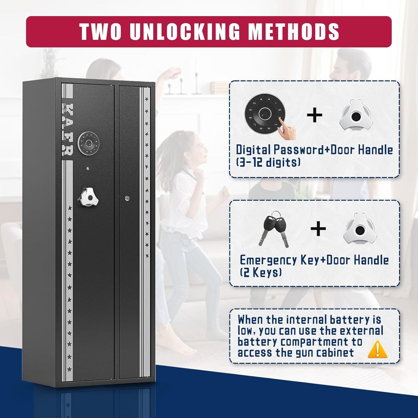 KAER 4-5 Gun Safe, Gun Safe for Rifles and Pistols, Large Gun Safes for Home and Shotgun, Gun Cabinet for Home, Gun Cabinet, Quick Access Gun Safe, Gun Safe with Removable Shelf and Gun Rack