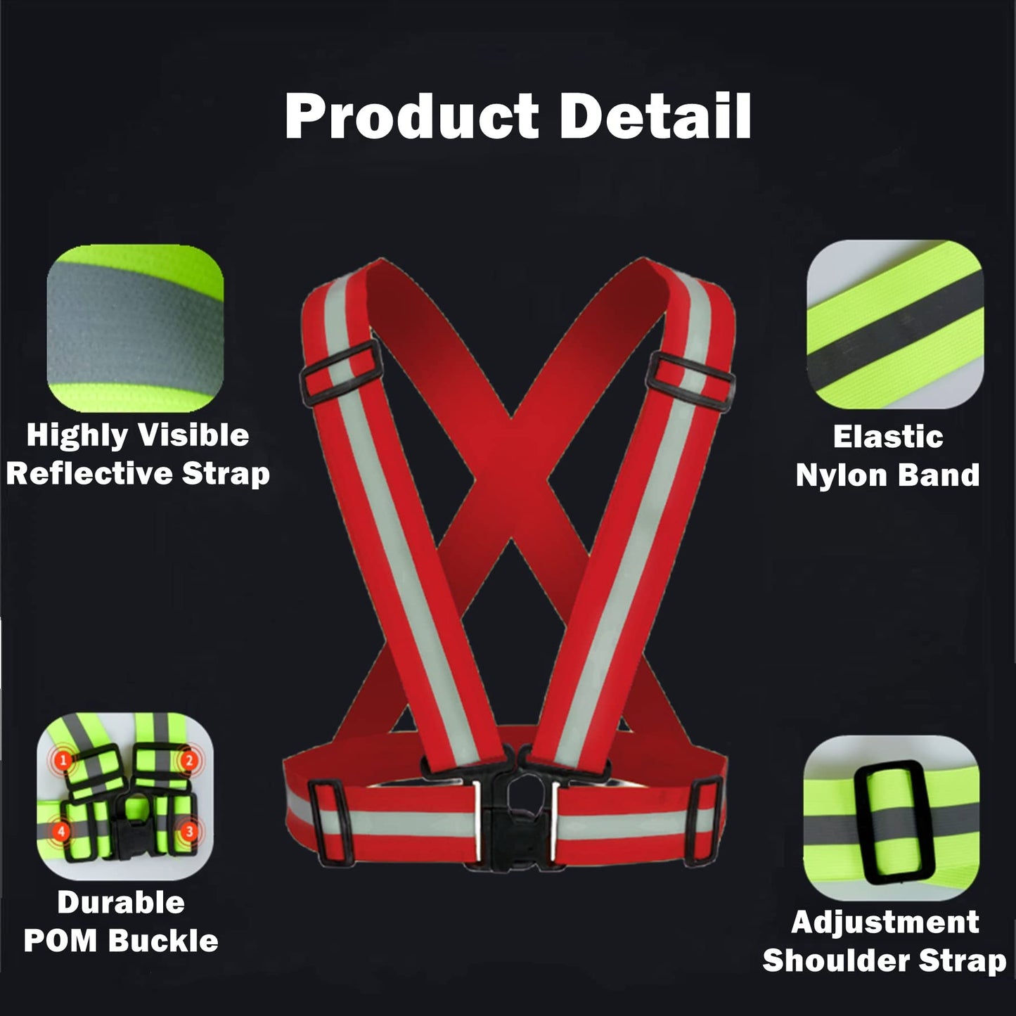 YUNLOVXEE Reflective Strap Safety Vest Gear - 2-10 Pack Adjustable High Visible Reflective Running Gear for Women Men Night (Red x10)