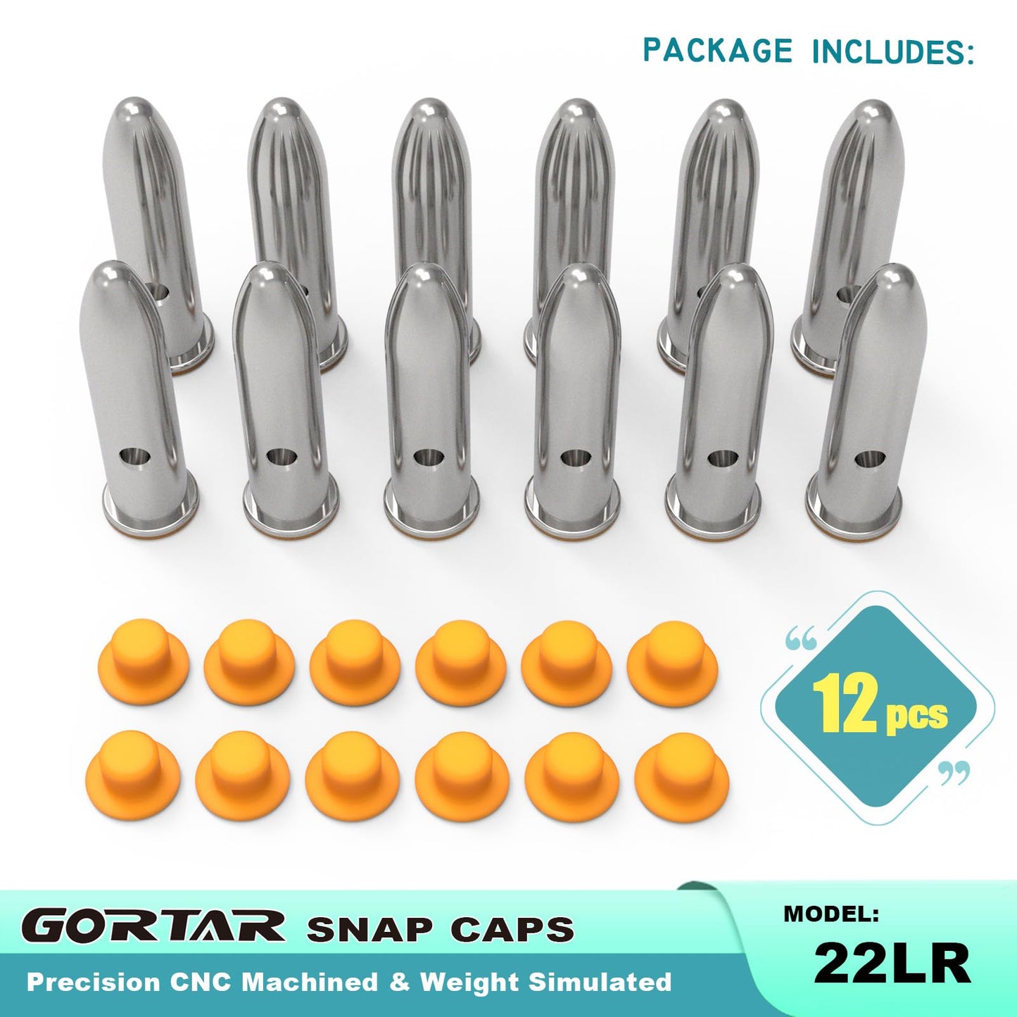 GORTAR 22LR Snap Caps Training Dummy Rounds Practice Safe Loading Firing Close to Real Weight, – 12 Pcs