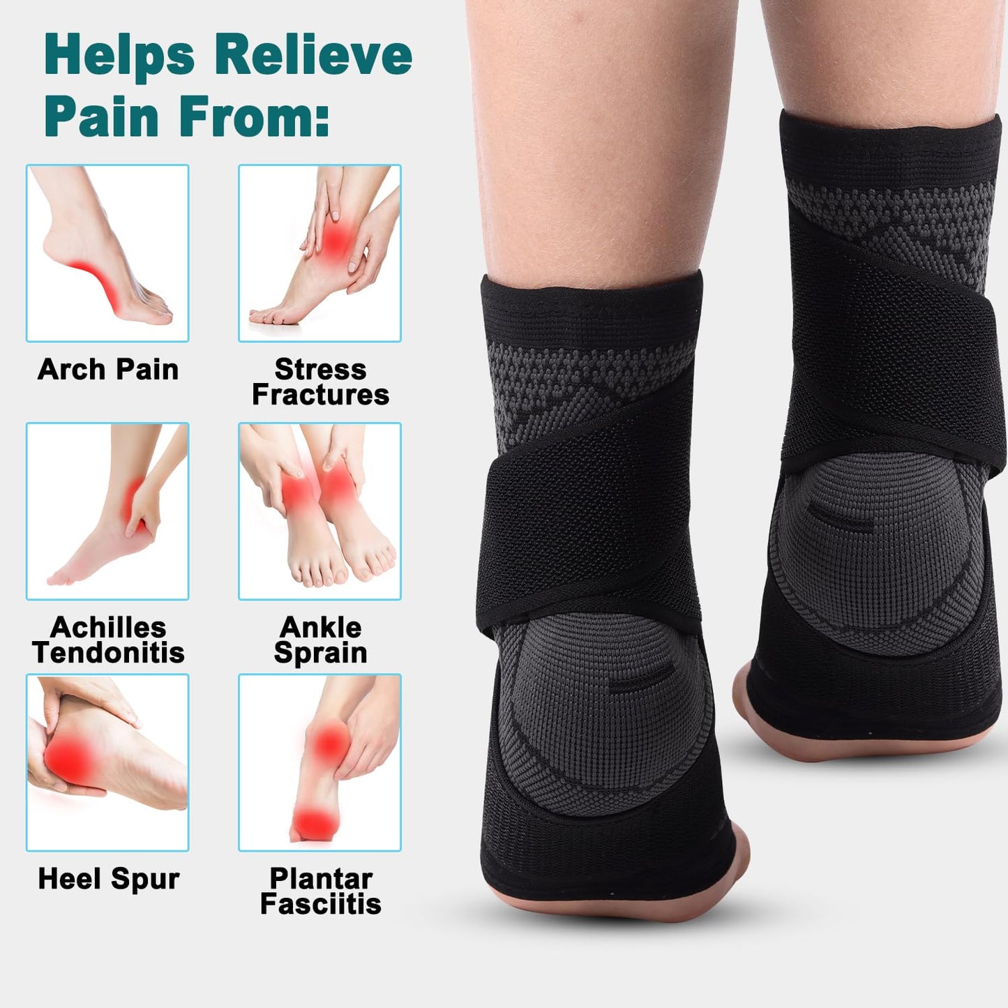 Consss Ankle Brace, Achilles & Plantar Fasciitis Relief Compression Sleeve, Foot Brace with Ankle Support Strap for Women and Men, Heel Protector Wrap for Pain, Tendonitis & Sprain XXL