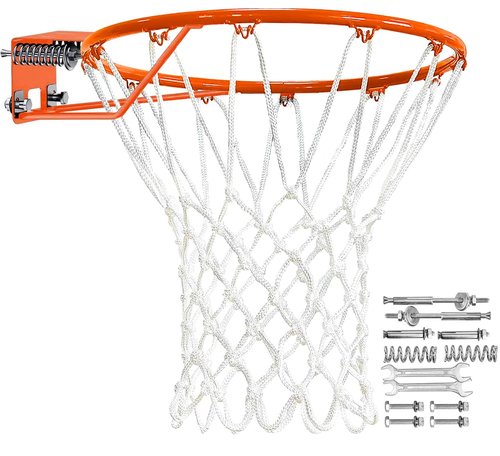 Heavy Duty Replacement Basketball Rim - 18" Solid Steel with Heavy-Duty Net, Pro-Grade Basketball Hoop Rim, Wall-Mount & Hoop Replacement, Double Spring Basketball Hoop Rim & Complete Installation Kit